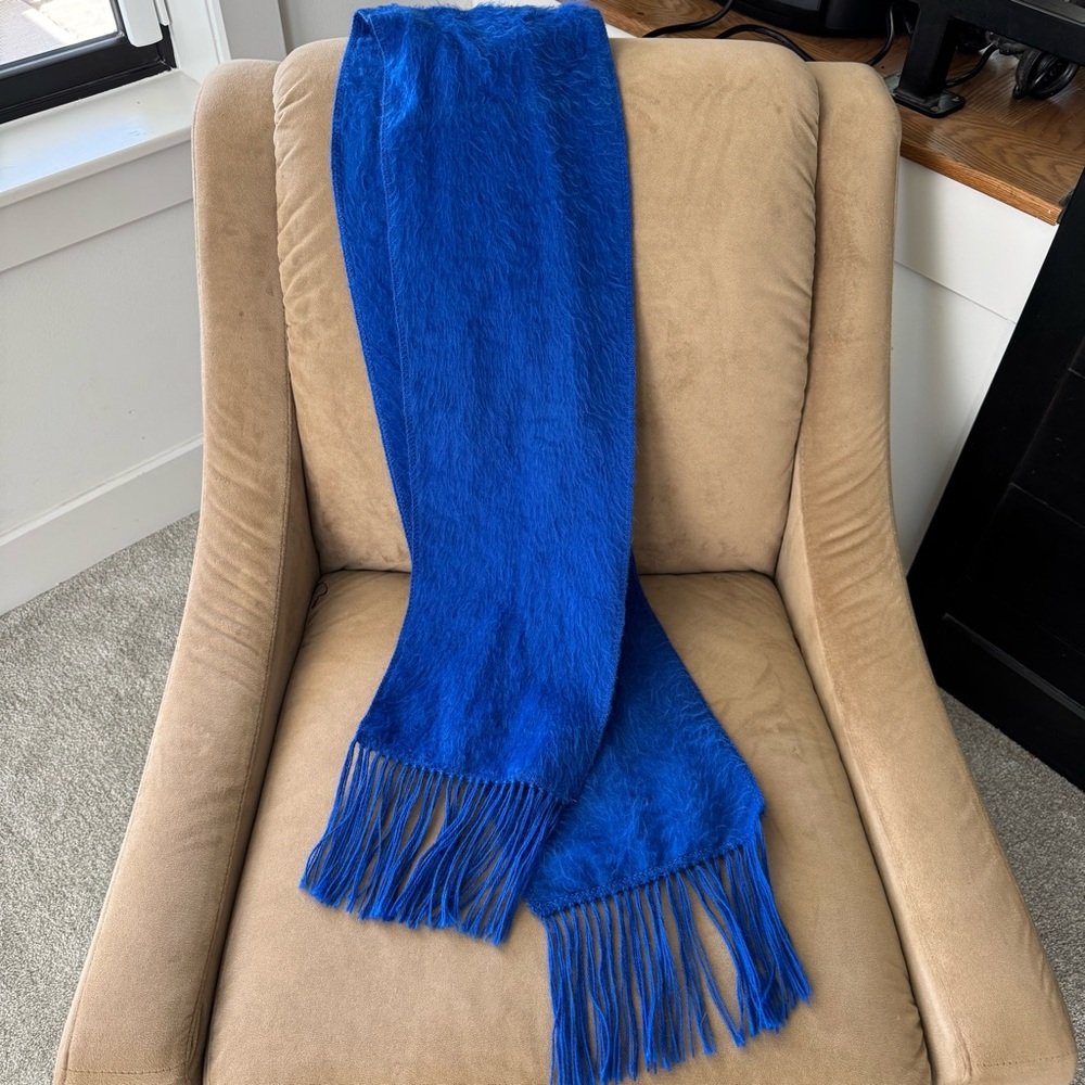 Capchatex Blue Alpaca Scarf shawl wrap with Fringe vintage